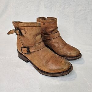 Matisse 6 Womens Brown Leather Ankle Boots Western Booties Scuffed Worn Buckle